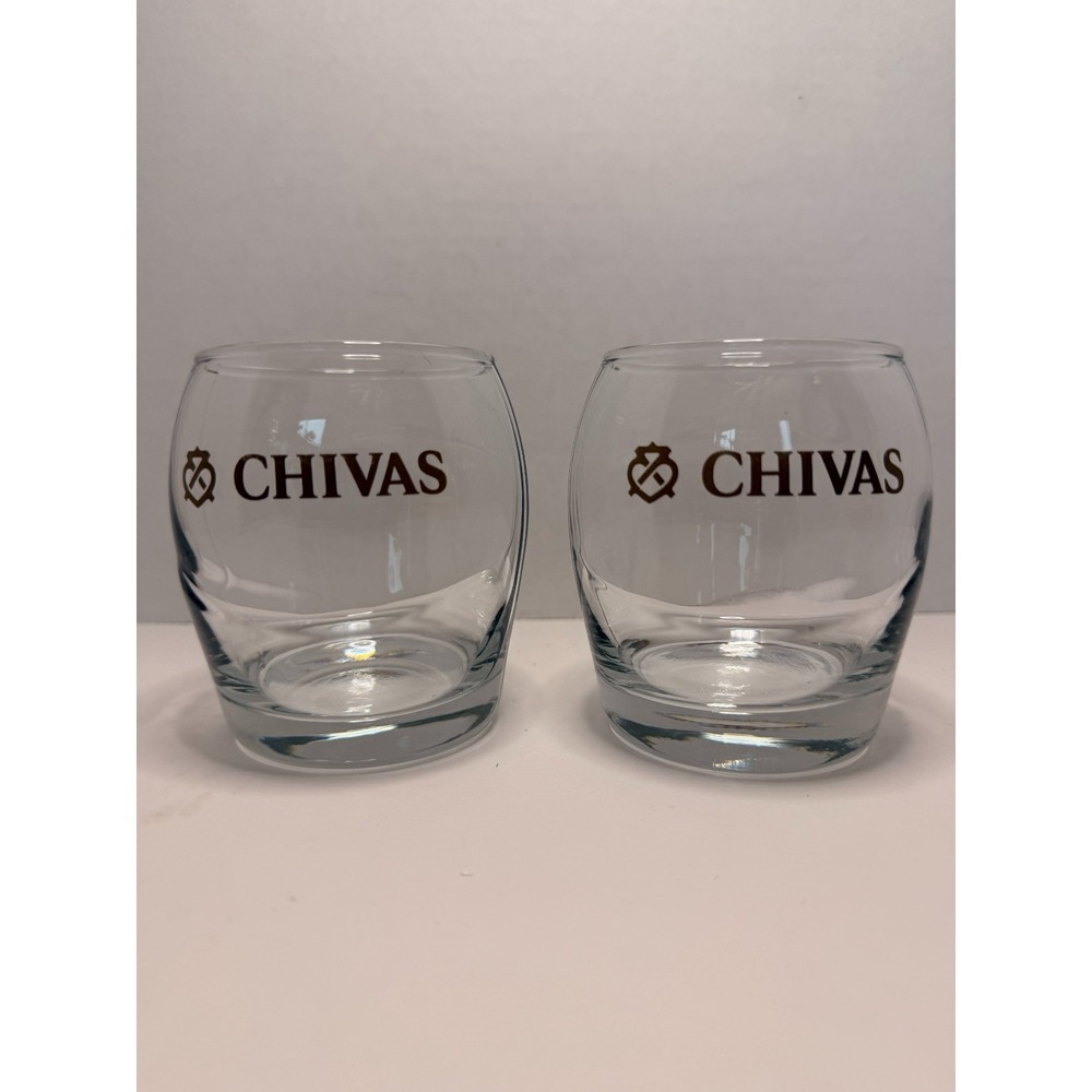 Chivas Regal Scotch Whiskey Glasses Set‎ of 2 Rocks Tumblers Gold Logo Barware
